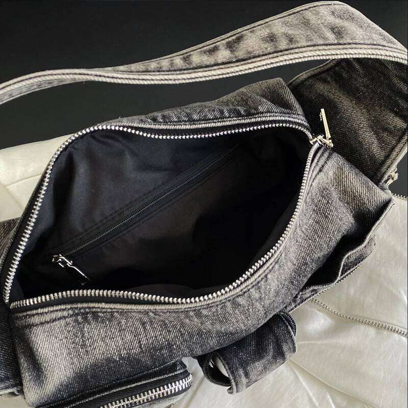Women's Bags Designer Moto & Biker Denim Bags For Women Designer Handbags Purses New In Y2k Multiple Pockets Washing Cloth Armpit Shoulder