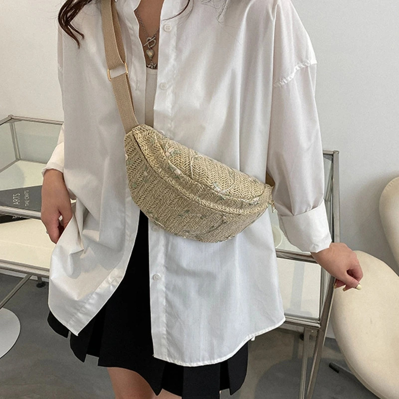 Fashion Straw Waist Packs for Women Fanny Belt Bag Beach Crossbody Shoulder Purse Sports Workout Travel Casual Chest Bag 250615