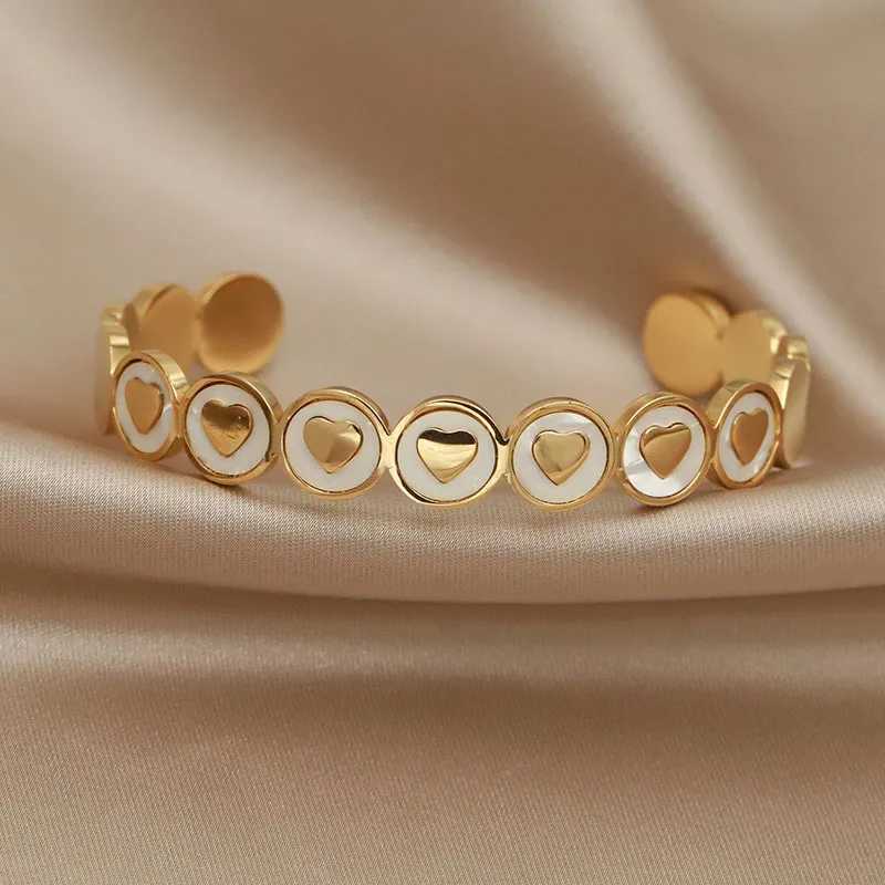 FYSARA Heart Design Stainless Steel Titanium Steel Open Bangle for Women Shell Personalized Jewelry Accessories Present Z250616