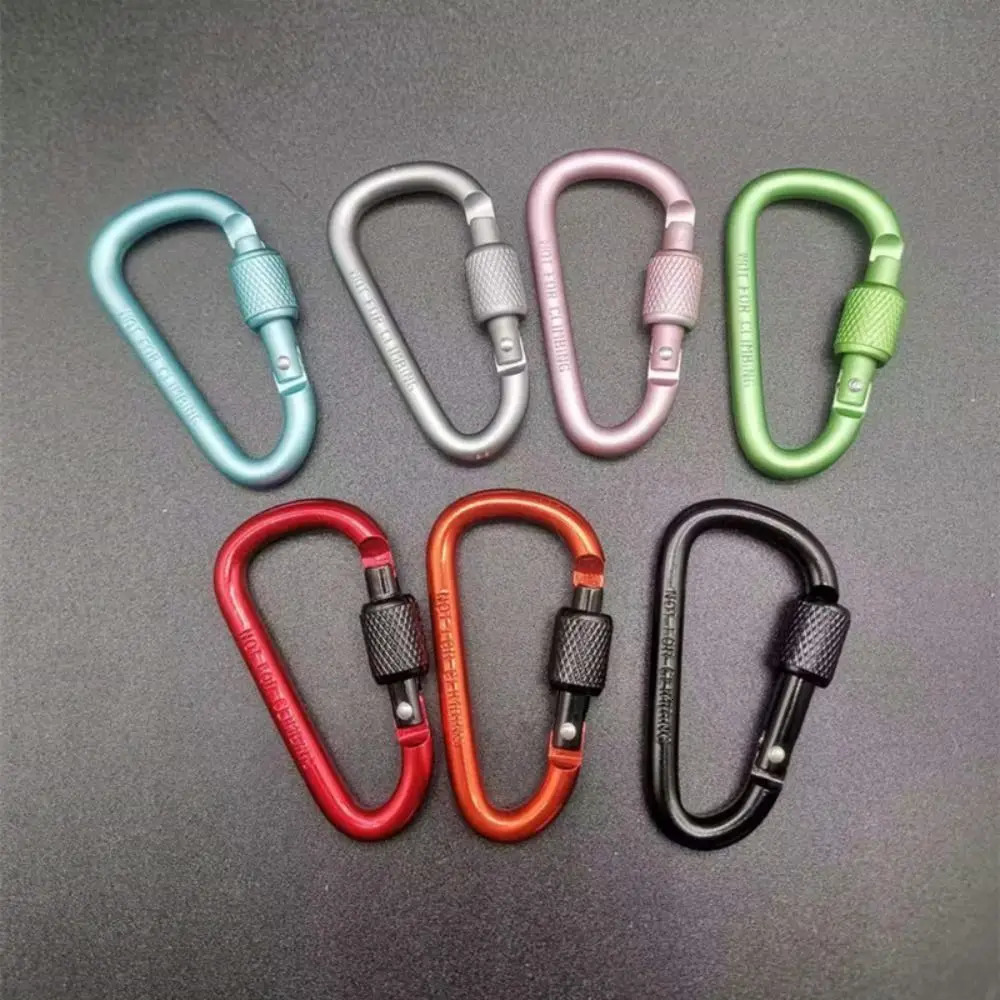 1 Pcs Outdoor Sports Aluminium Alloy Safety Buckle Keychain with Lock Climbing Button Dshape Carabiner Camping Hiking Hook 250611