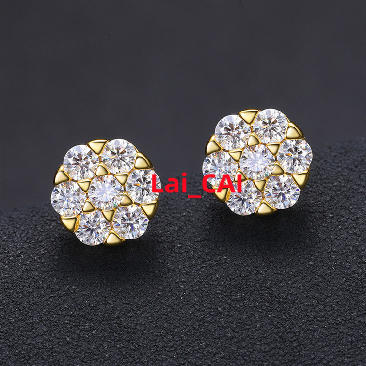 Men Hip Hop 18K Gold 925 Sterling Silver Screw Back GRA Certified Pass Diamond Tester 3mm VVS Moissanite Cluster Stud Earrings