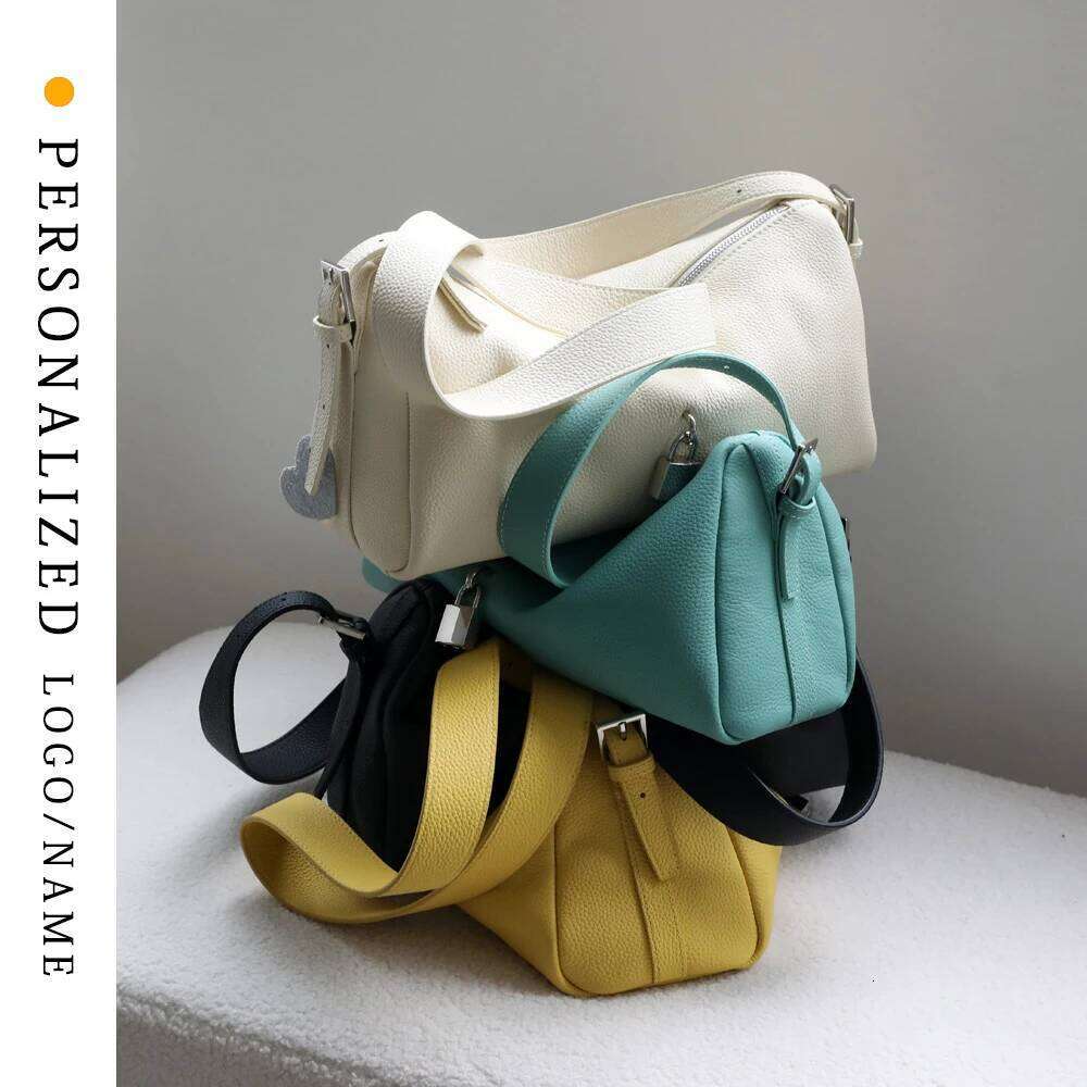 Genuine Women's Free Lettering New One-Shoulder Armpit Soft Leather Oblique Span Pillow Bag High Quality Women