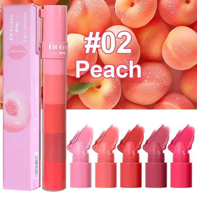 5In1 Combination Peach Matte Kit Waterproof Non-Stick Cup Purple Red Lip Stain Tint Cosmetic Nude Lipstick Pen Makeup happy