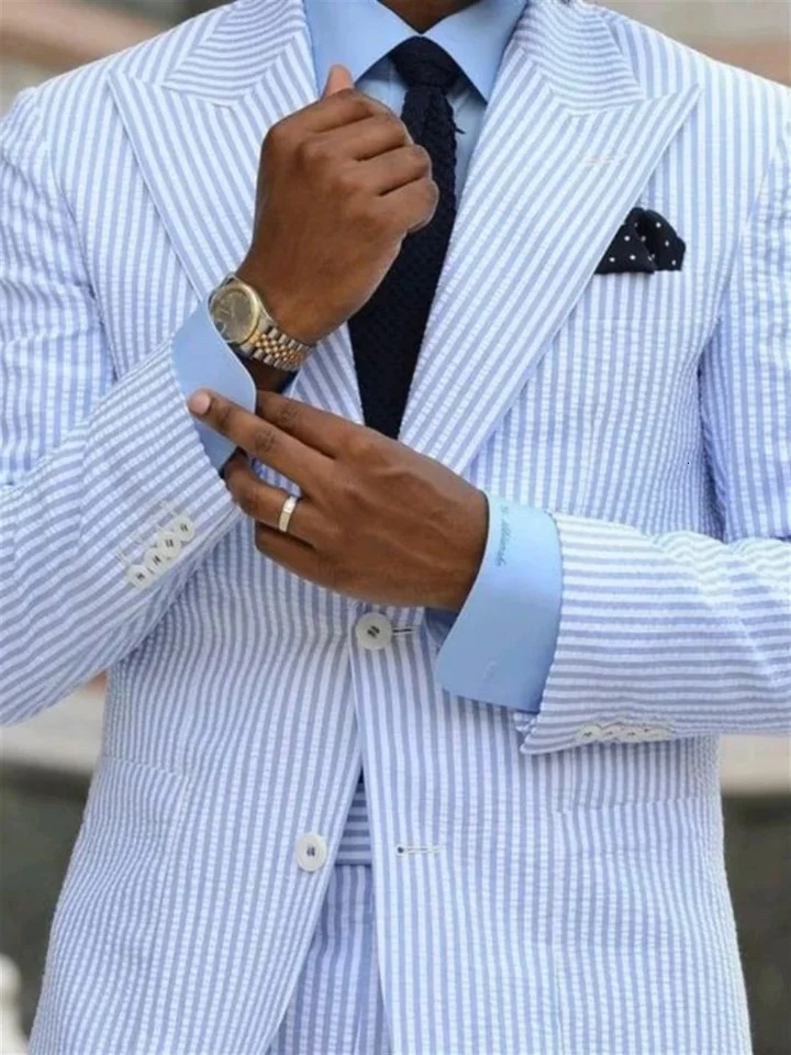 2 Pieces Casual Men Suits Seersucker Stripe Outfits Custom Wedding Groom Tuxedo Costume Homme ed Lapel JacketPants 250613