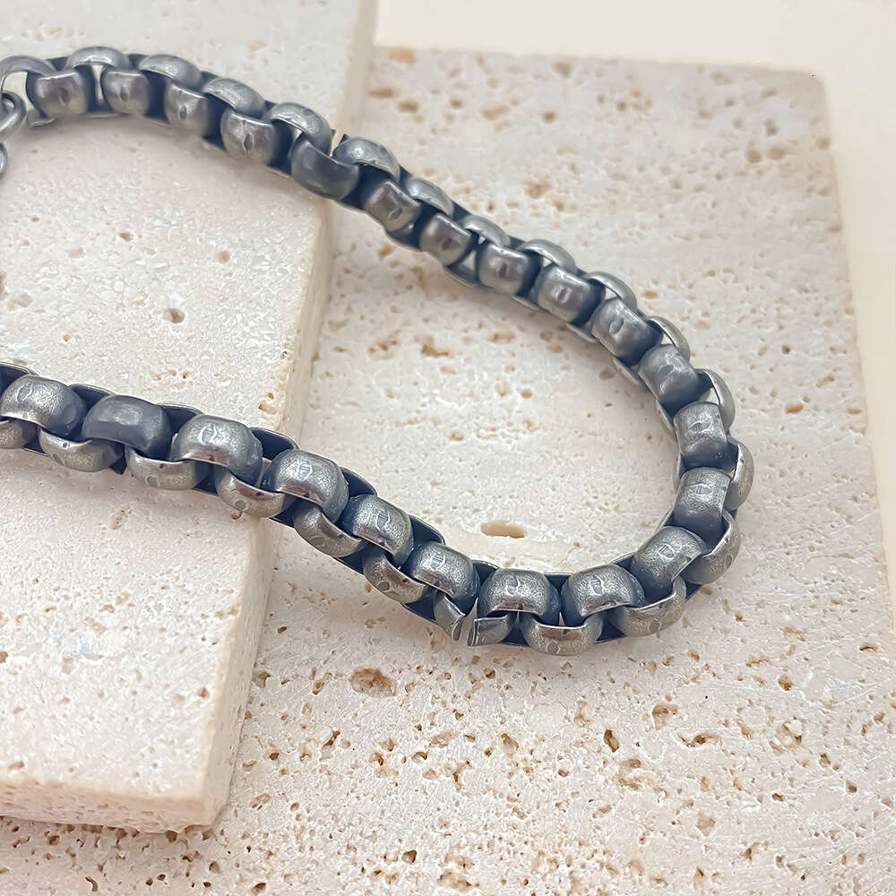 eManco Non-Fading Vintage Square Bead Bracelet Hip-Hop Men's Titanium Steel Jewelry Versatile Fashion
