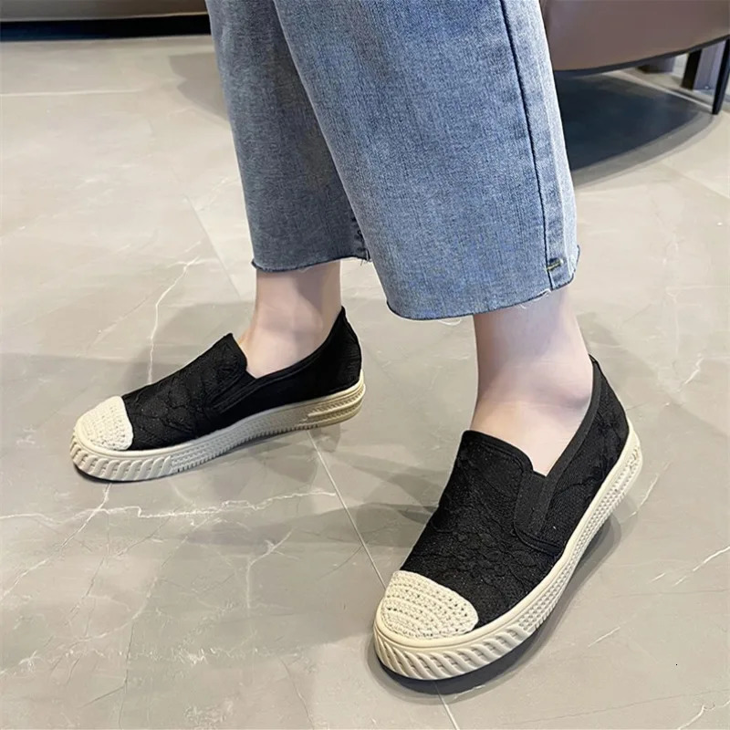 Womens Sneakers Shoes On Platform Roses Slip-on Mesh Thick Sole Fashion Casual 2024 Basic Fisherman Sewing Round Toe Rubber 250613