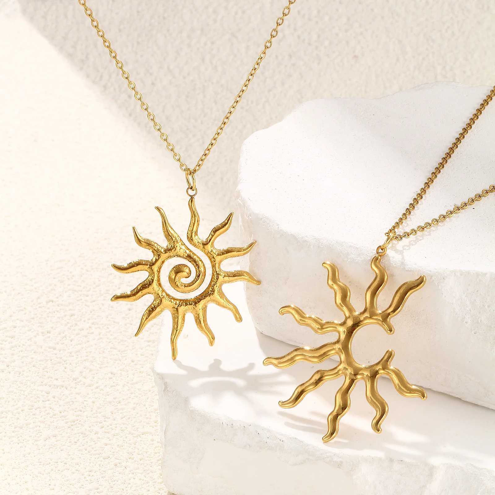1pc New 304 Stainless Steel Sun Pendant Necklace With Cross Chain 18K Gold Plated Lobster Clasp Necklace Women Jewelry 45cm+5cm W250616