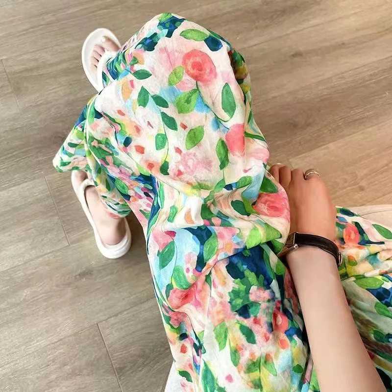 Beach Pants Loose Wide-Leg Pant Fe Seaside Leisure INS High Waist Cropped Pant Straight Floral Trousers 2024 Summer NewXJ250616