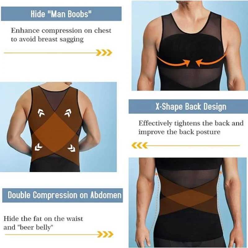 Men Compression Shirts for Men Shapewear Chest Abdomen Control Body Shaper Slimming Undershirt Workout Vest Tank Top W250616