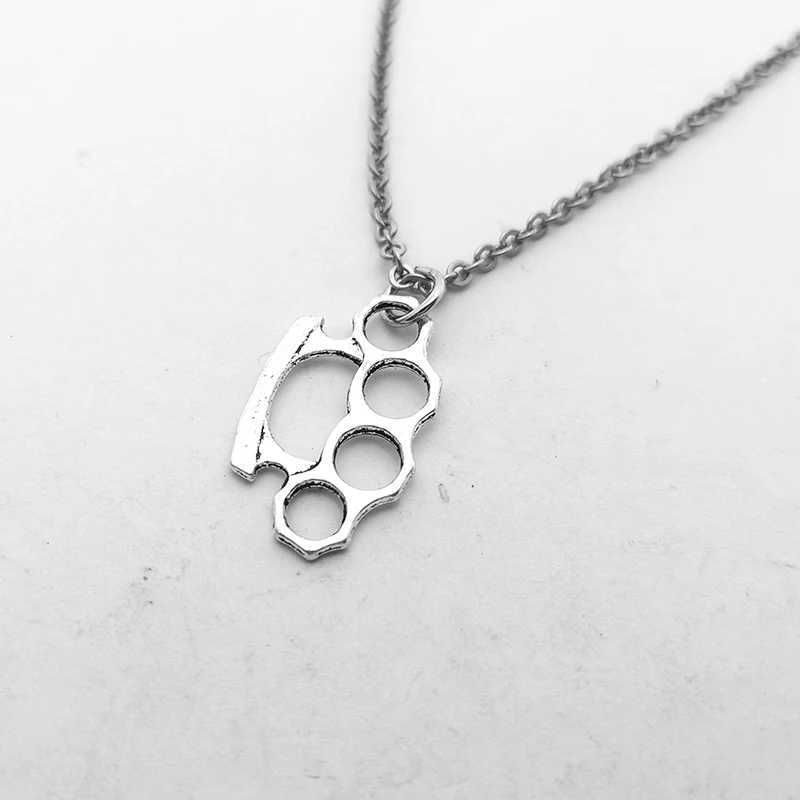 Brass Knuckles Pendant Necklace for Women Men Neck Chain Vintage Summer Gothic Goth Jewelry Trend 2022 Accessories Holiday Gifts W250616
