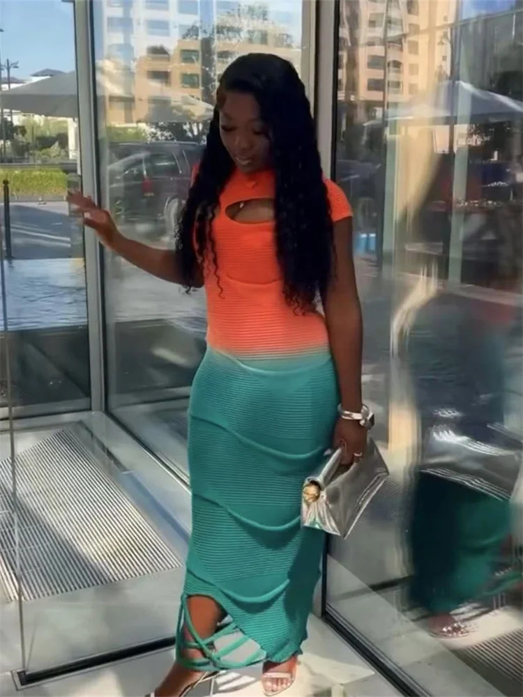 Dresses for Women 2025 Wholesale Cross Neck Hollowed Out Black Fringed Knitted Patchwork Maxi Dress Fashion Street Wear 250616