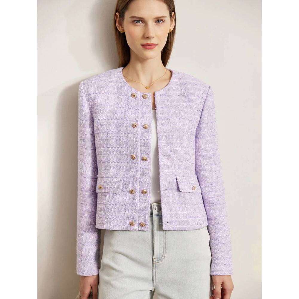 Amii Minimalist Jacket For Women 2025 Spring New Elegant Round Neck Straight Shoulder Light Tuxedo Short Coat Women 12321002