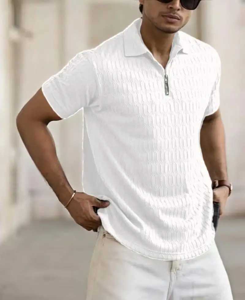 Summer Mens Short-Sleeved POLO Shirt Elastic Breathable Mens T-Shirt Fashionable Solid Color Zipper Outdoor Sports POLO Shirt W250616