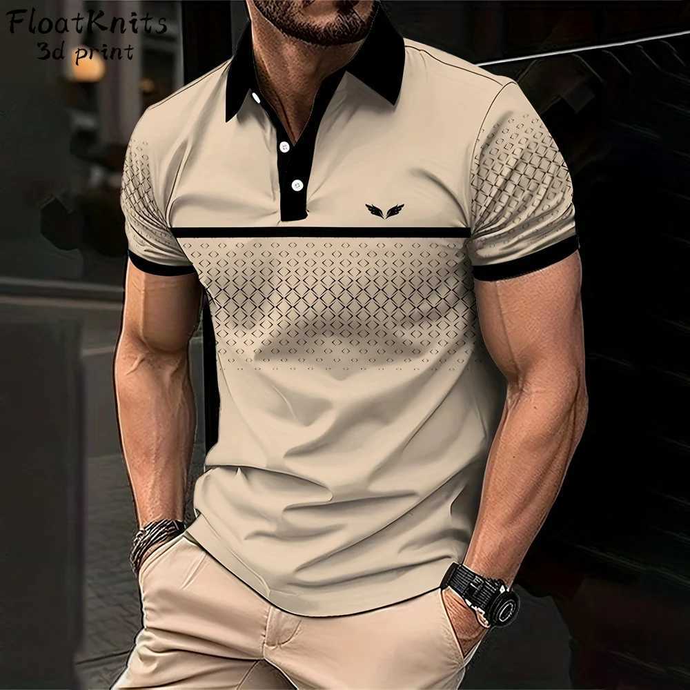 New Geometric Print Polo Shirts for Men Summer Fashion Short Sleeve Tee Business Lapel Mens Shirts New in Tops Tees Shirts W250616