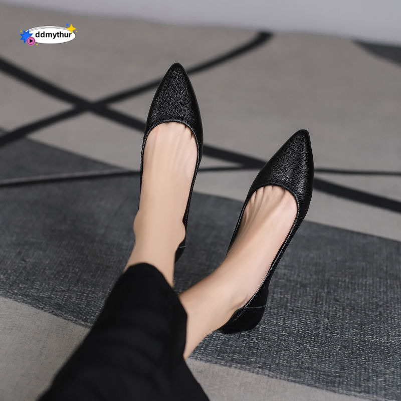 Genuine Leather Pointed Toe Soft Sole Work Women 2024 Low Heel Shallow Mouth Flat Women's Professional Workwear Comfortable Single Shoes for Offi