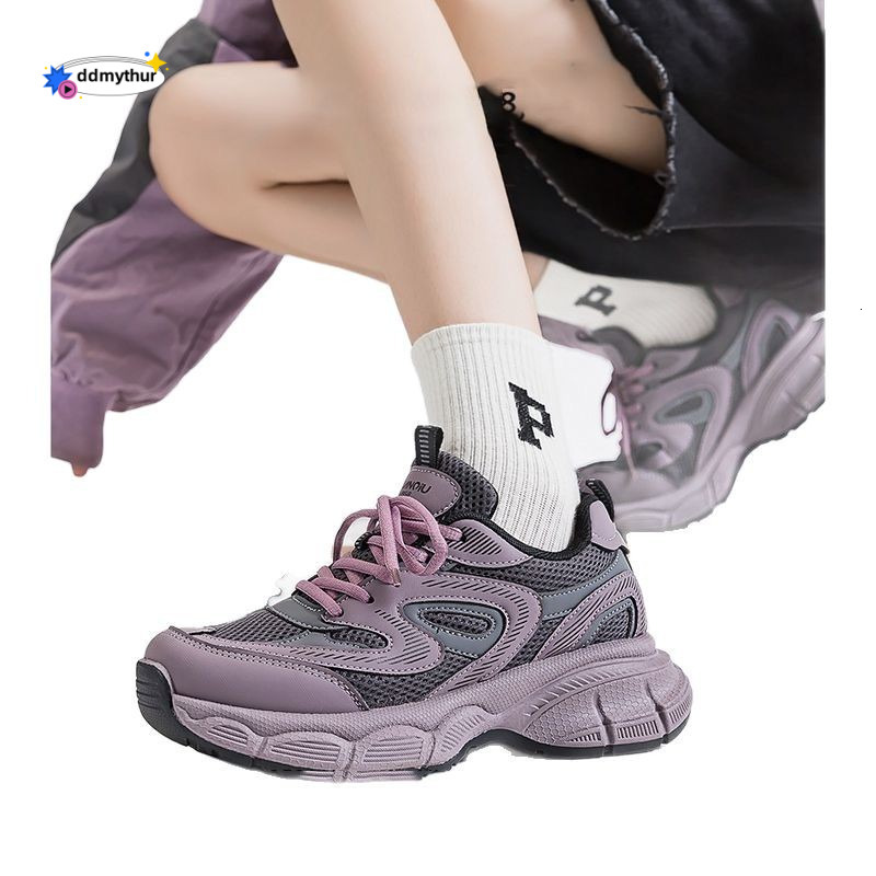 Purple Dad Sneakers for Women 2025 Spring and Autumn Student Versatile Casual Sports Thick Sole Women's Shoes ddmythur