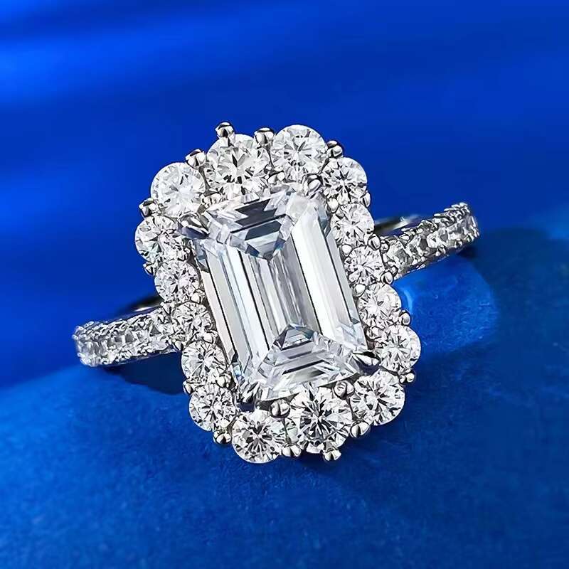 Wholesale High Quality 925 Sterling Silver Jewelry 6*9mm D Color Emerald Cut Moissanite Diamond Women Engagement Wedding Rings