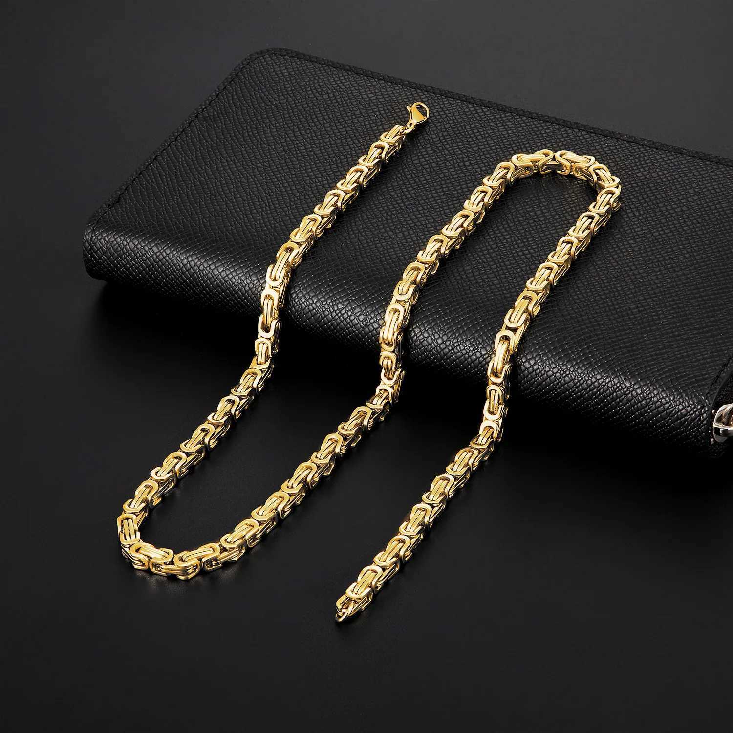4mm Punk Male Gold Color Stainless Steel Byzantine Box Link Chain Necklace for Women Men Vintage Fashion Jewelry Gifts W250616