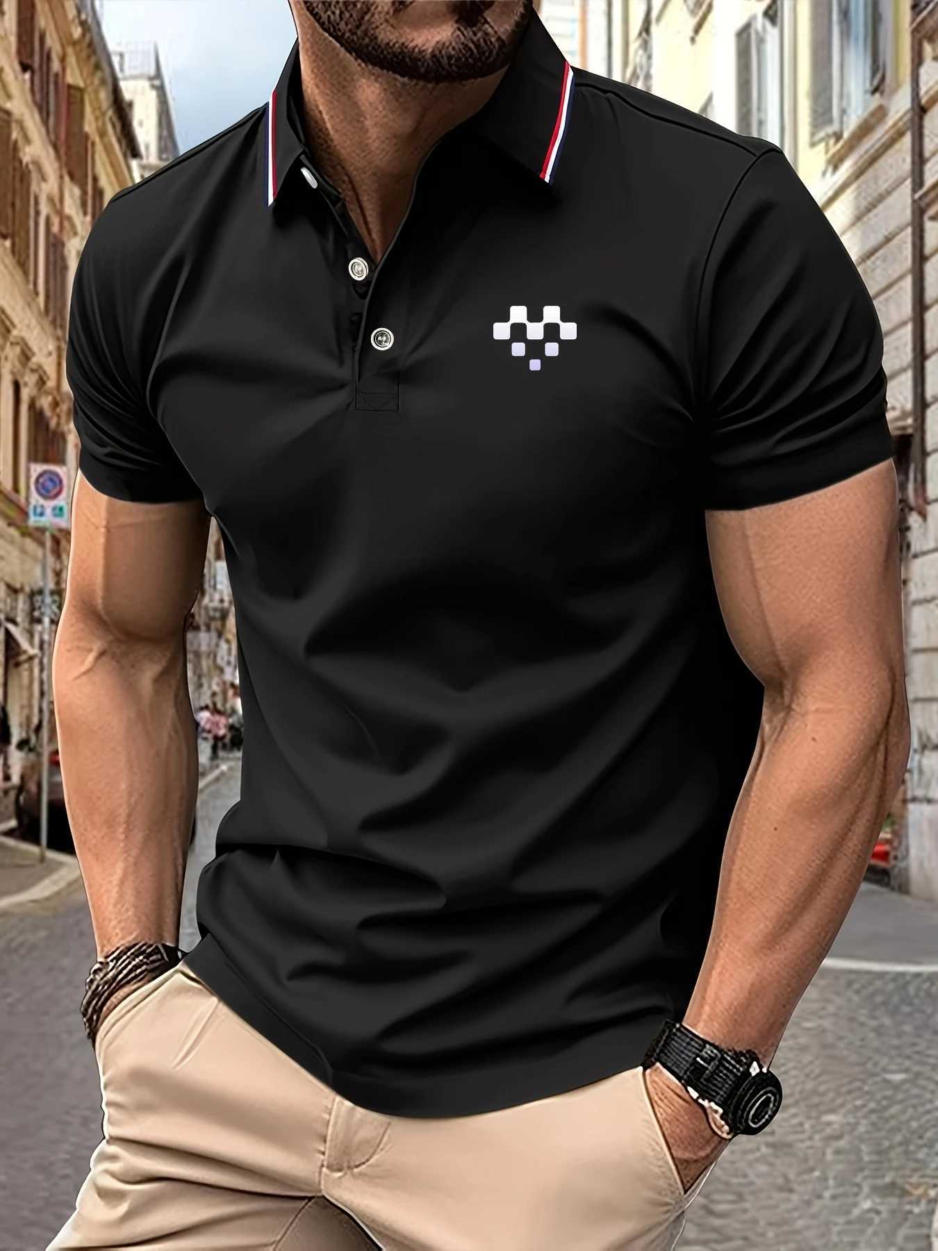 2025 New Mens Polo Shirt Creative Love Print Summer Lapel Stripes Men Short Sleeve Casual Breathable Light Luxury T-Shirt W250616