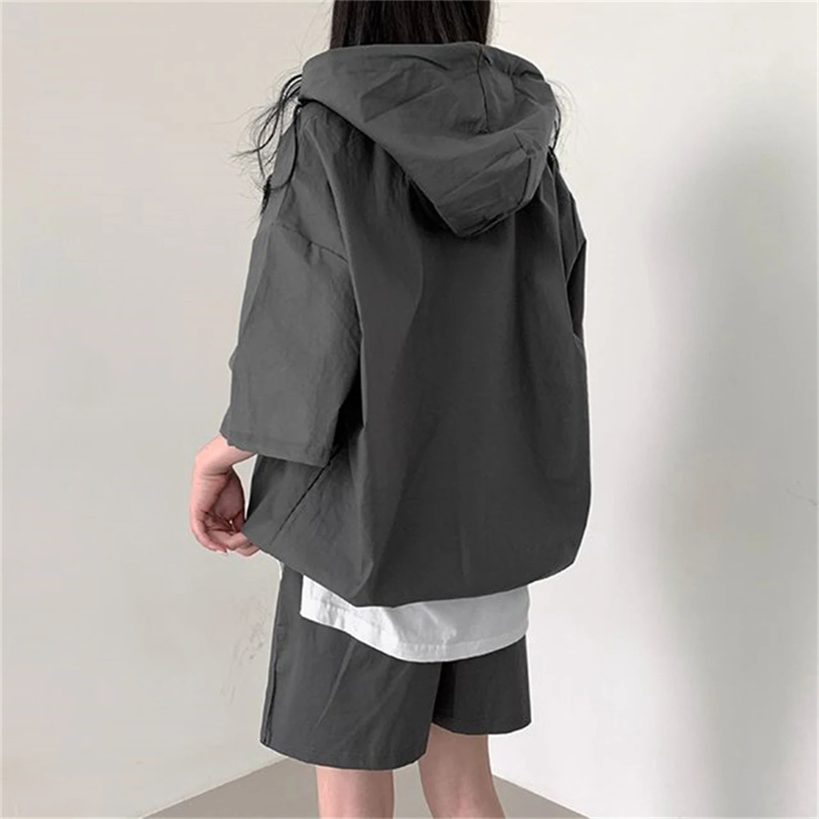 Hoodie Women Suits 2 Pcs Sets Sport Shorts Set Threequarter Sleeve Loose Outfit Elastic Waist Lady Outdoor Tracksuit 250612