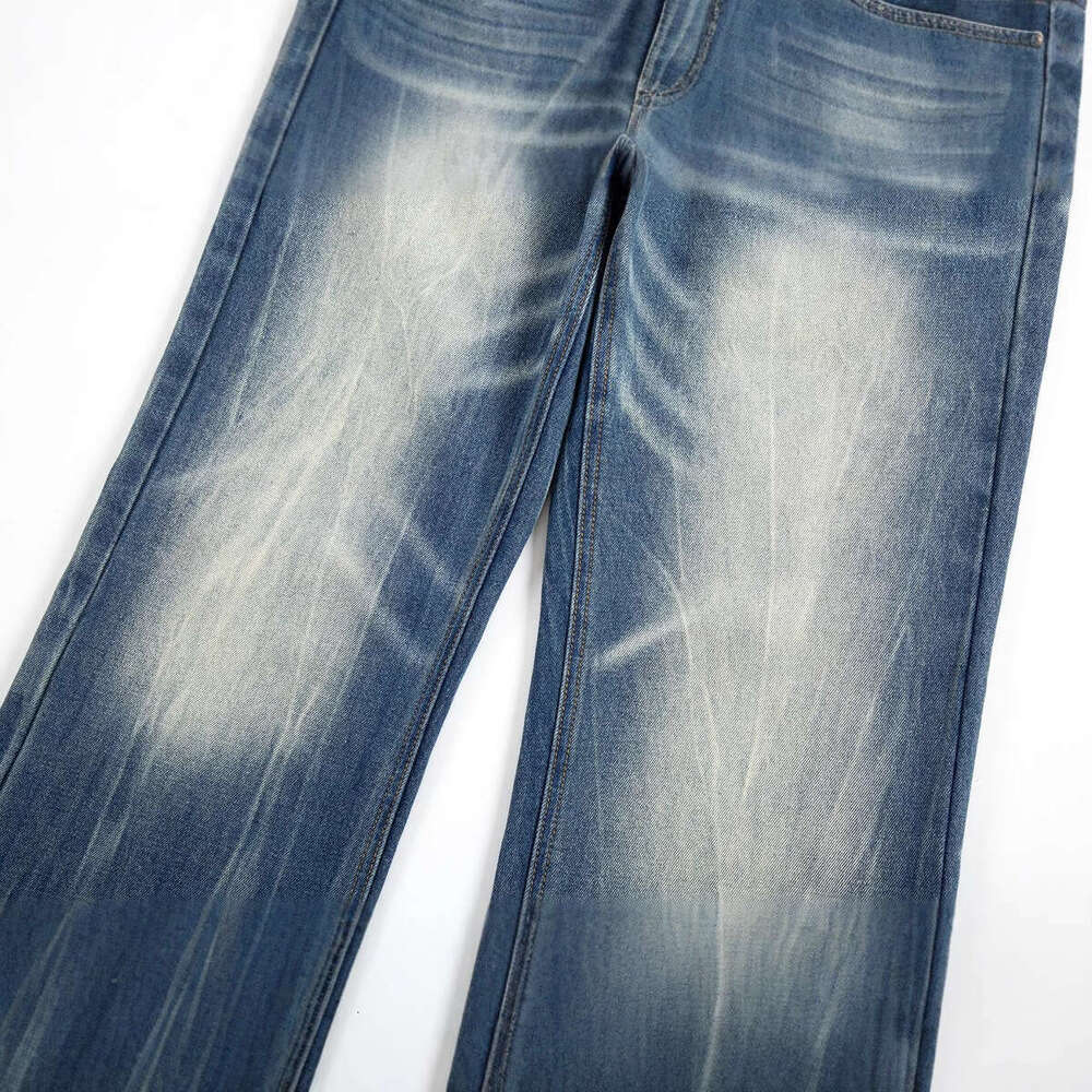 25FW American Style INS Casual Loose Washed Blue Flared Straight Jeans for Men