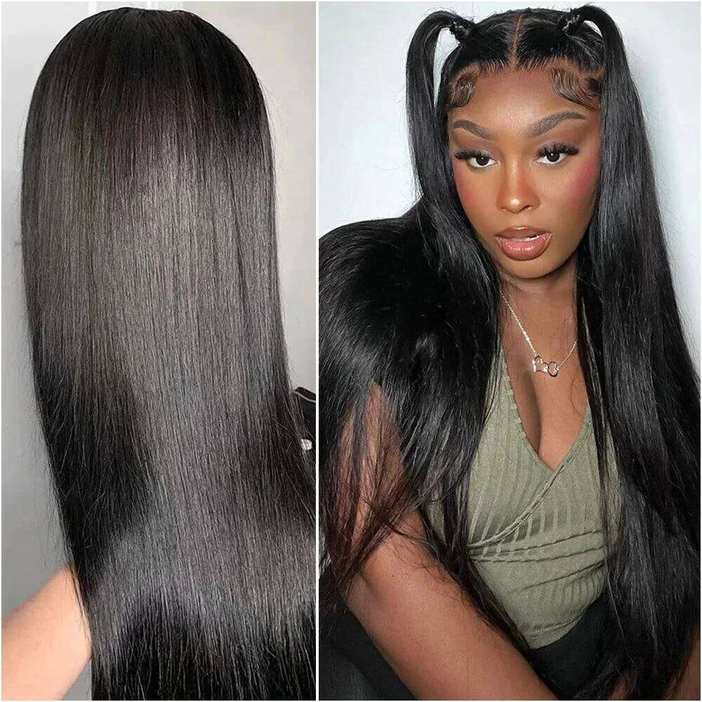 200 Density 13x6 HD Transparent Bone Straight Frontal 100% Human Hair Wigs 38 Inch 13x4 Lace Front Wig PrePlucked For Women