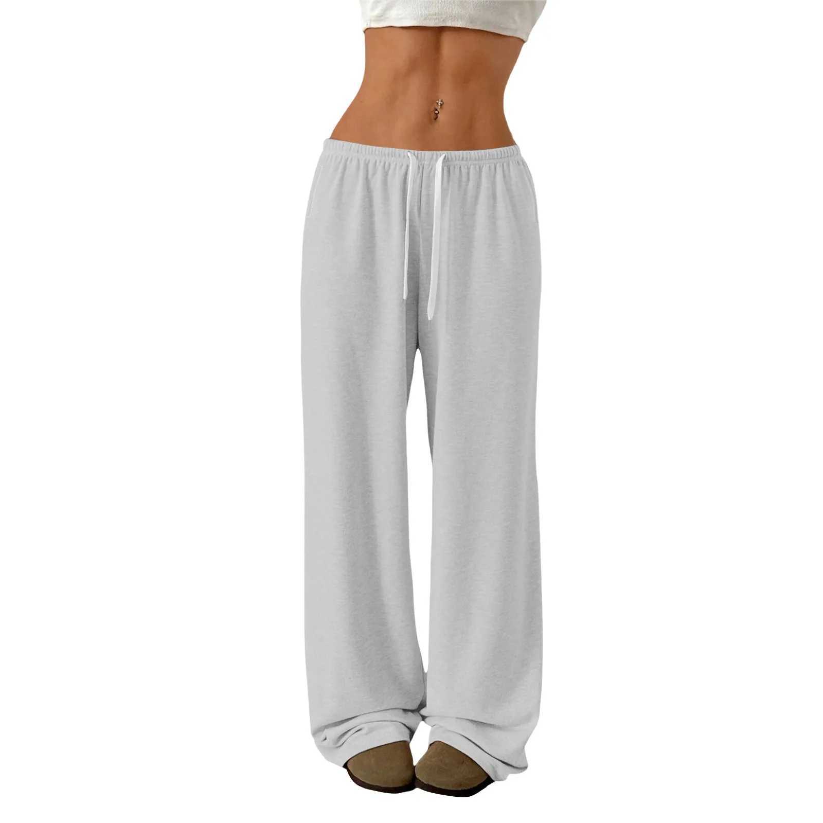Womens casual pants wide-leg pants fashion casual drawstring trousers straight loose pants solid color sweatpants XJ250616