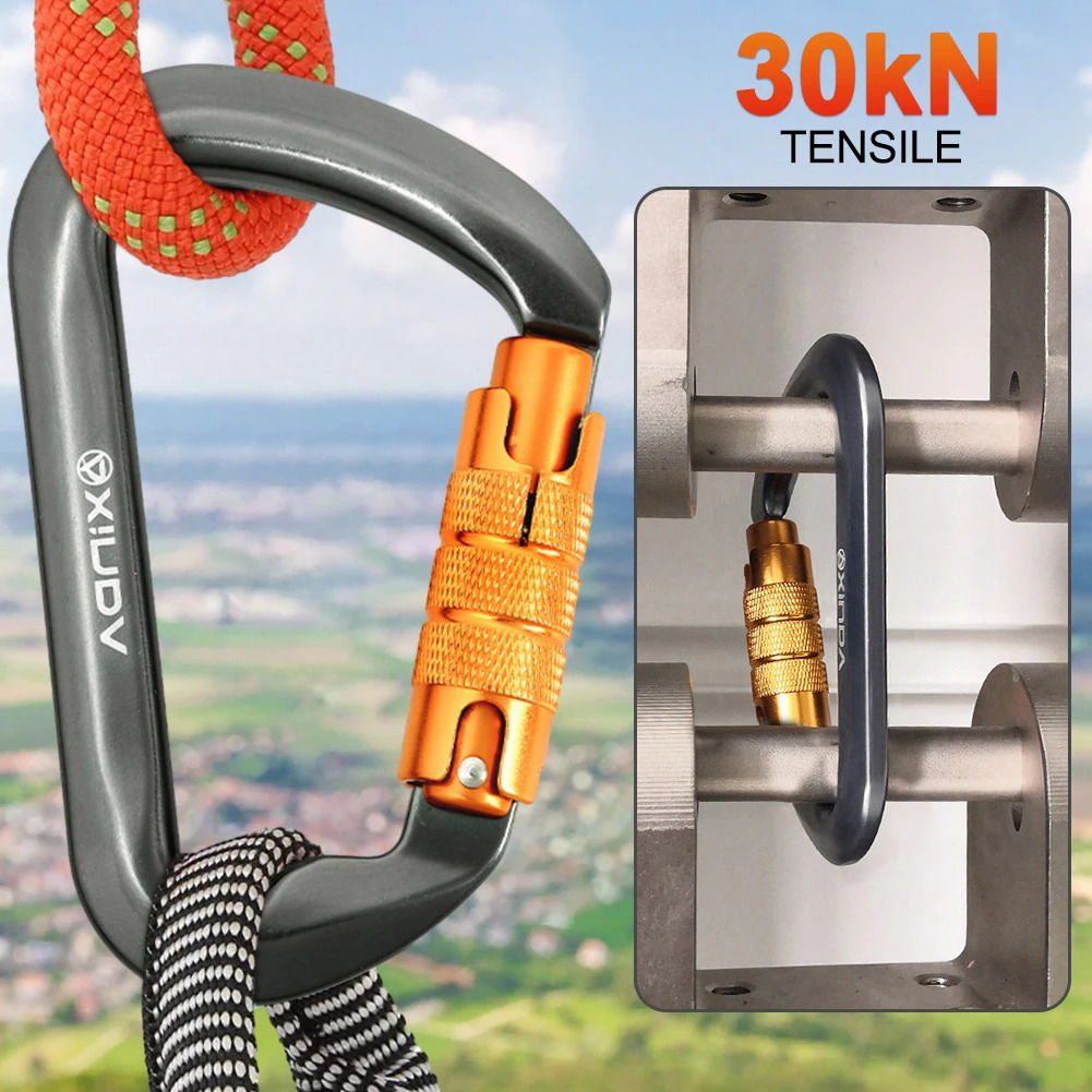 30kN DShaped Carabiners Heavy Duty Rock Climbing Carabiner Caribeaner Clips for Rappelling and Mountaineering 250611