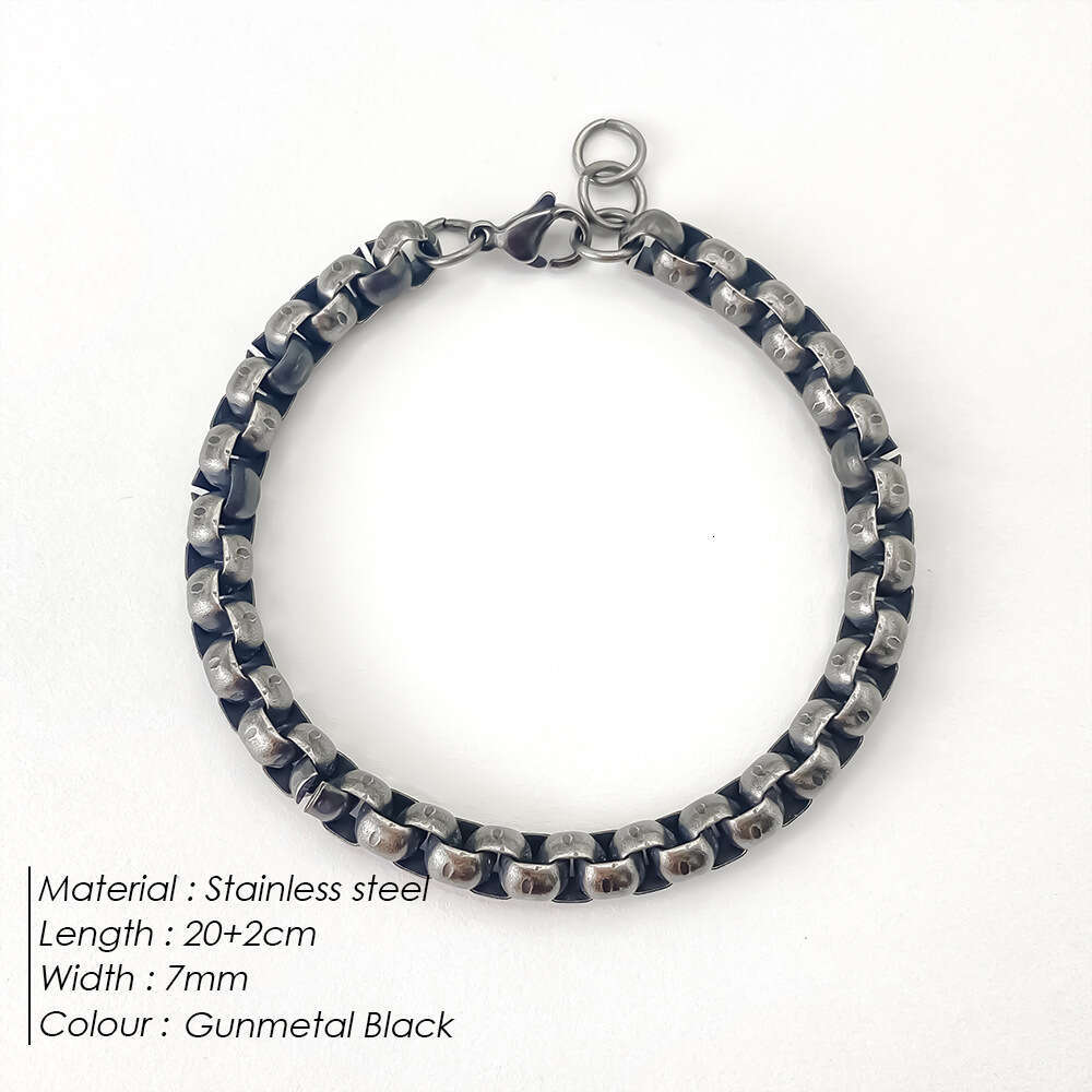 eManco Non-Fading Vintage Square Bead Bracelet Hip-Hop Men's Titanium Steel Jewelry Versatile Fashion