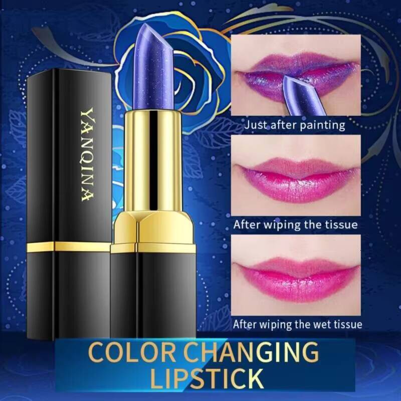 Temperature Color Change Shimmer Lipstick Blue Changed Into Pink Stain Gloss Moisturizing Lip Balm Tint Makeup happy