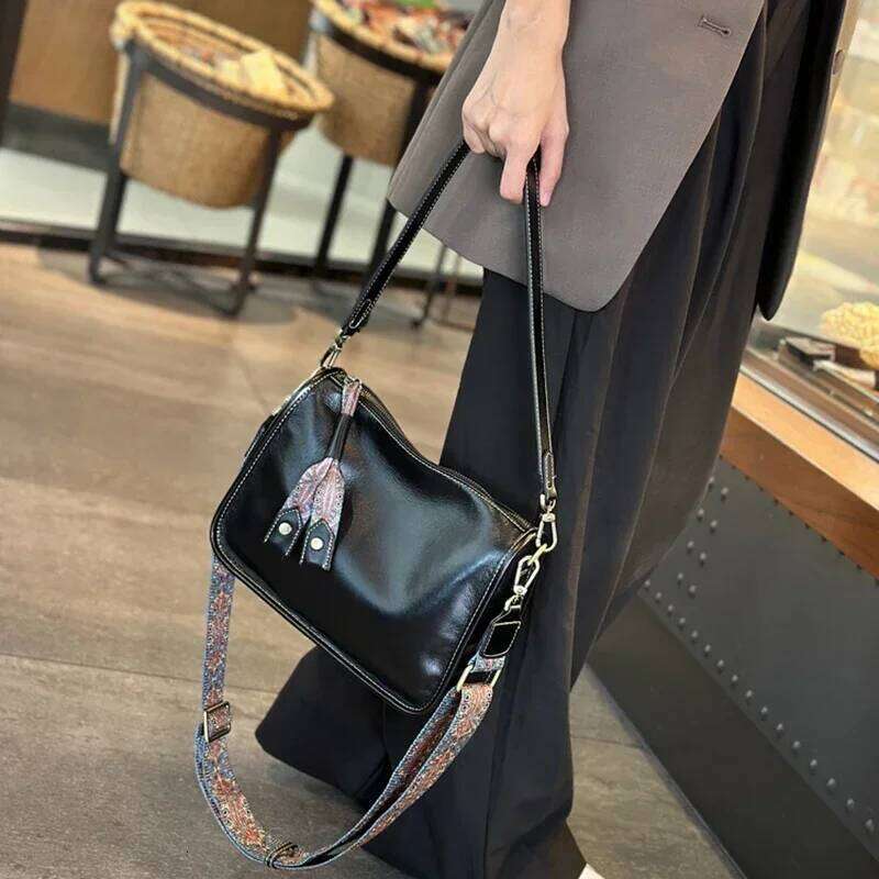 Women's Natural Cow Genuine Leather Shoulder Bag Retro Soft Cowhide Ladies Fashion Crossbody Bags Female Handbag
