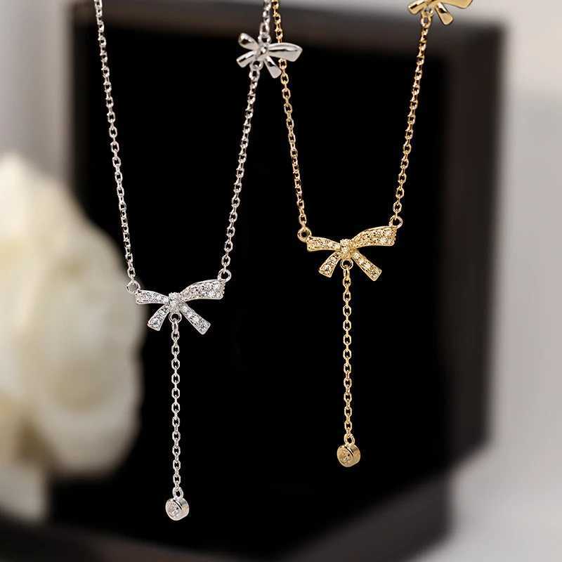 Fashion Zircon Bow Pendant Necklace For Women Exquisite Crystal Bowknot Tassel Clavicle Chain Necklace Jewelry Birthday Gifts W250616
