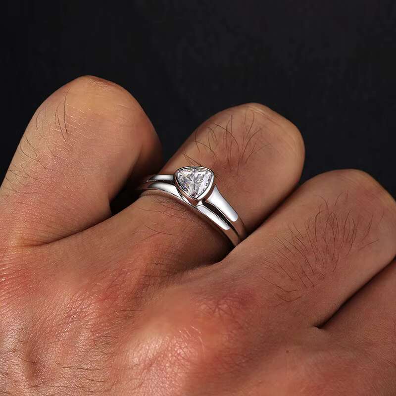 925 Silver Moissanite Bead Decor Opening Adjustable Ring for Men