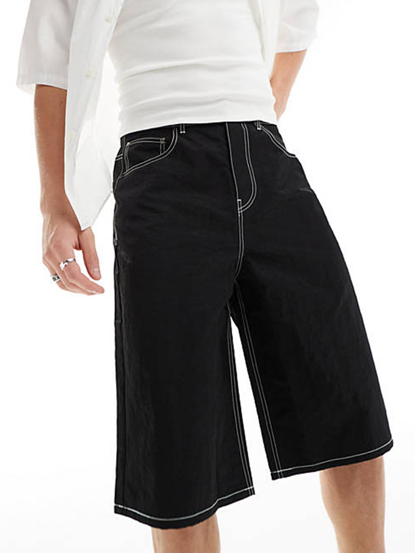 Men's Hip Hop Bermuda Shorts - Baggy Fit Wide Leg Denim Cropped Pants, Summer Loose Casual Shorts (Hombre Pantalones Cortos)