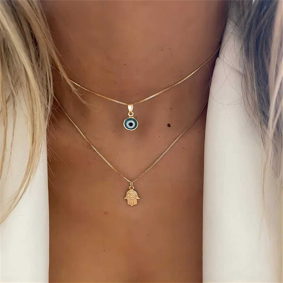 Fashion Evil Eye Necklace For Women Minimalist Classic Turkish Blue Eyes Pendant Choker Fatima Hand Clavicle Chain Lucky Jewelry M250616