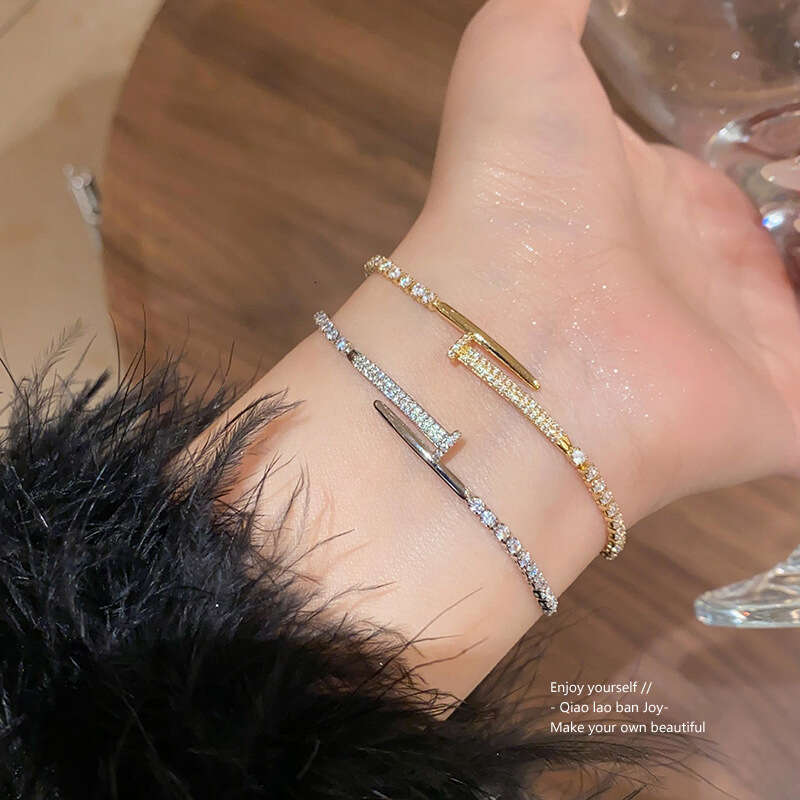 designer bracelet Real Gold Plated Zircon Nail Geometric Adjustable Simple High-end Sense Temperament Bracelet Commuting Versatile Hand Jewelry