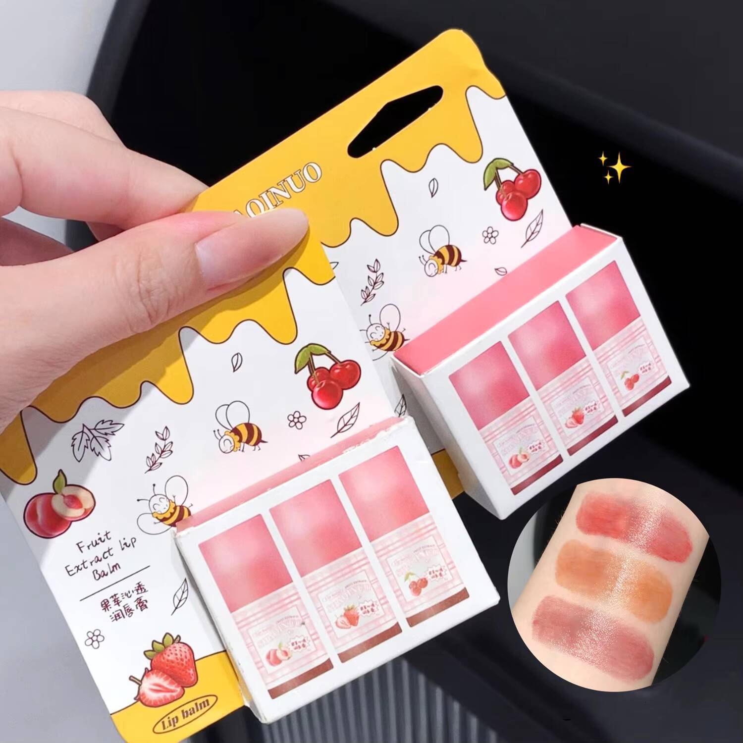3Pcs Mini Colored Lipstick Set Moisturizing Transparent Repair Balm Pink Strawberry Lip Care Primer Cream Makeup Maquillage happy