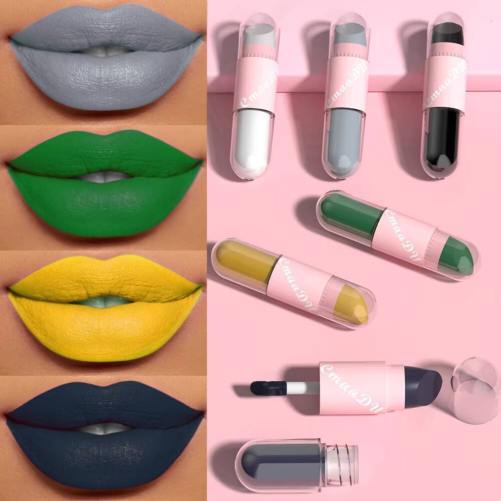 Lipstick Gloss 2-in-1 Matte Color Velvet Glaze Waterproof Long Lasting Non-marking Natural Lip Tint Blam Cosmetic happy