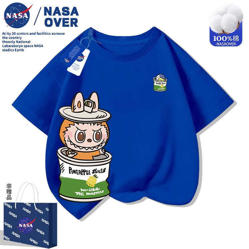 NASA Cartoon Labubu New Summer Short Sleeve Unisex Children's Versatile Casual T-Shirt