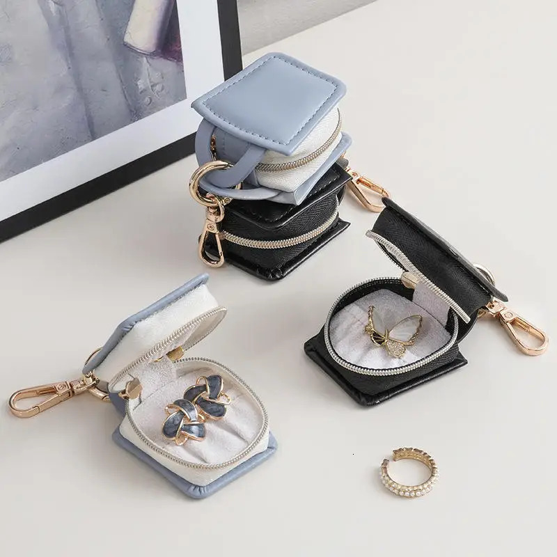Portable Mini PU Jewelry Box Minimalist Gifts Storage Case Keychain Travel Bag Pendant Accessories 250616