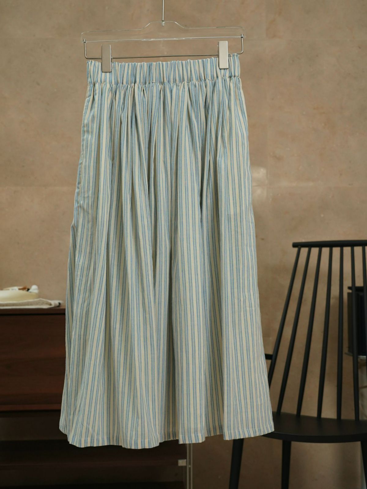 KO180 New Japanese lazy and refreshing imitation linen striped skirt elastic loose slim umbrella
