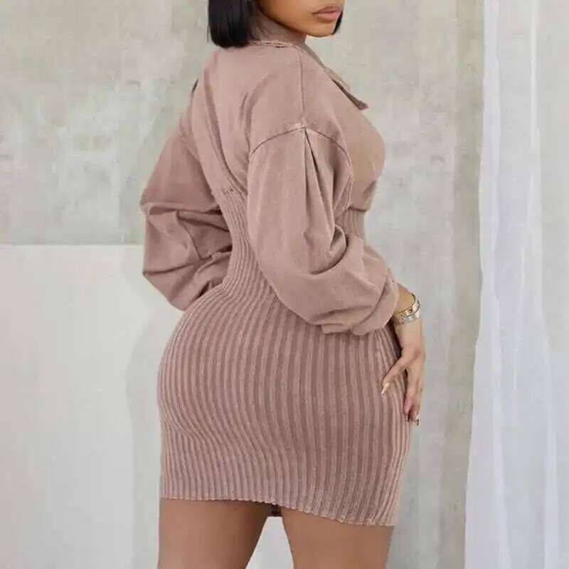 DEAT 2025 Spring New Arrival Long Sleeves Single Breasted V-neck Dresses For Women Fashion Wrap Hip Dress Female 33A2430