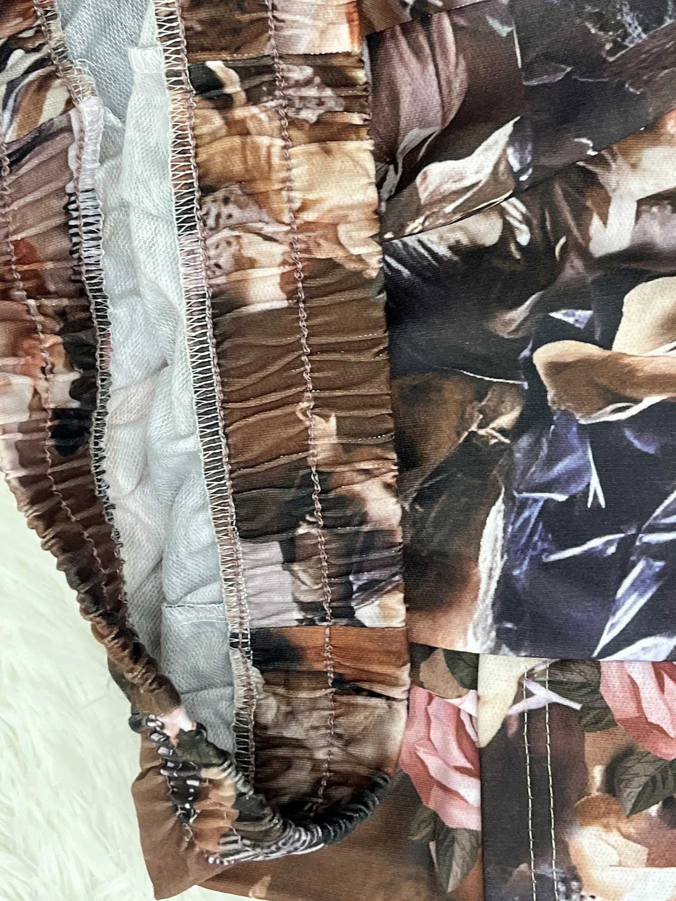 Plus-size printed wide-leg pants casual drawstring draped elasticated waist pants womens plus-size clothing XJ250616