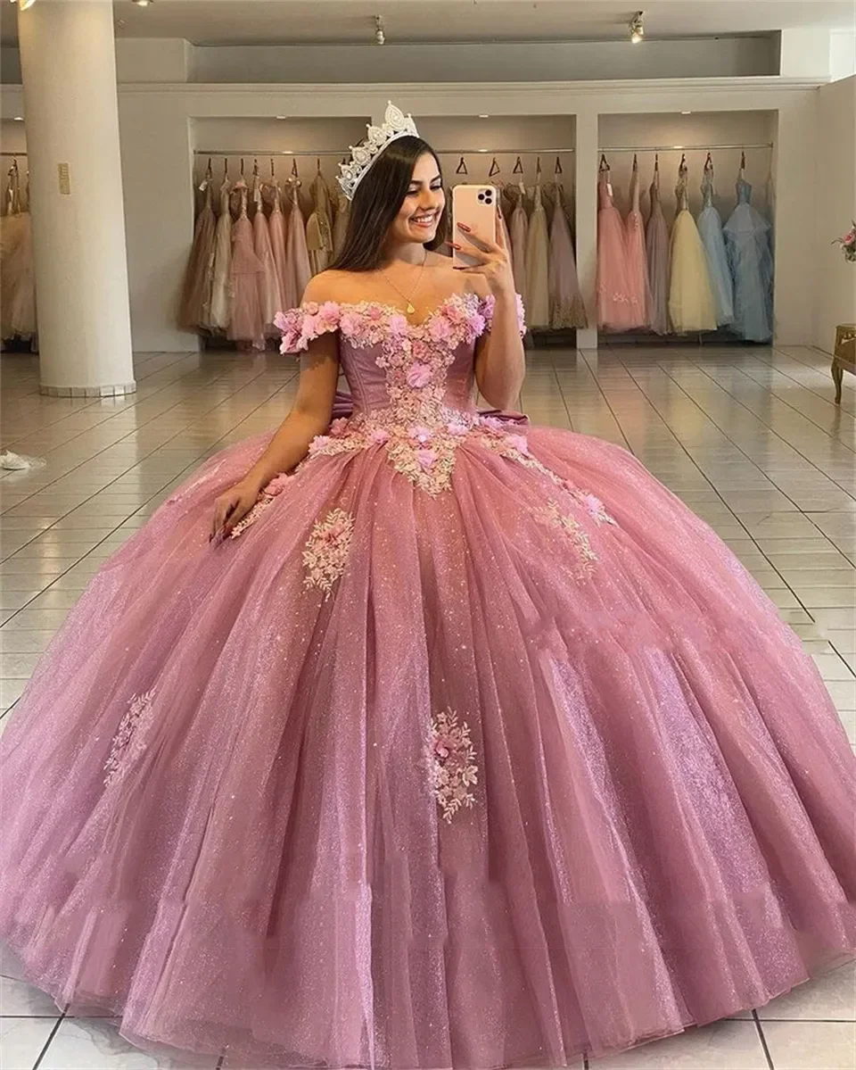 Dusty Pink Ball Gown Quinceanera Dresses Princess Sweetheart 3D Flowers Sweet 16 Party Birthday Evening Dresses Custom Made Color/Size
