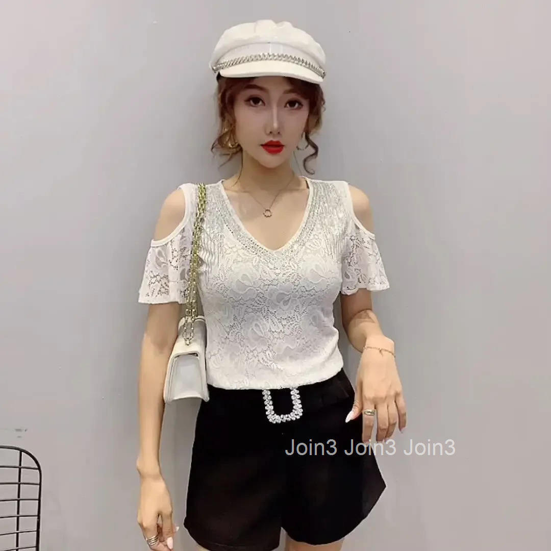 Lace Female Top V Neck Womens T-shirt Kpop Korean Clothing Reviews Clothes Popular Cheap Y2k Fashion 2025 Streetwear Pulovers