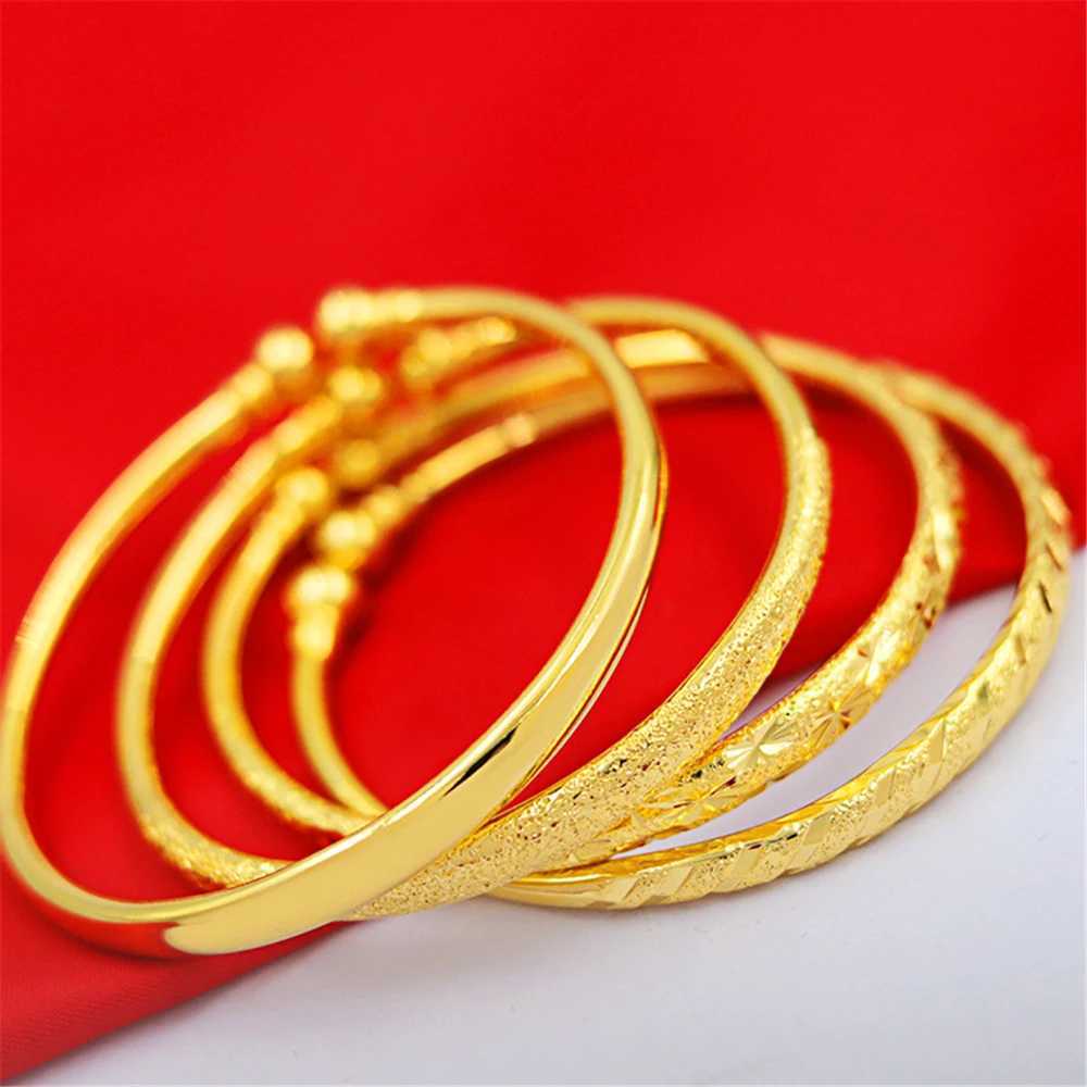 Never Fade Yellow Gold Color Stars Smooth Frosted Cuff Bangle for Women Size Adjustable High Quality Luxury Jewelry Z250616