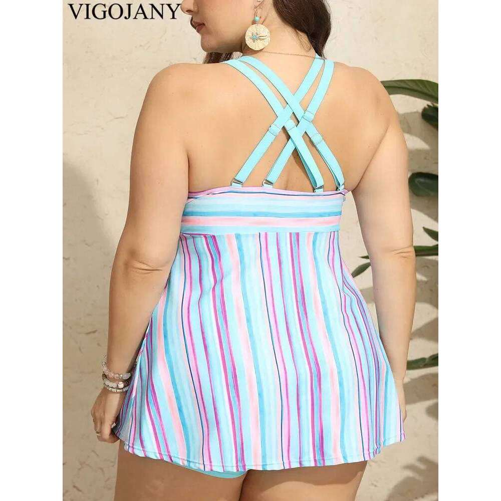 VigoJany 2025 Print Strapped Plus Size Swimwear Women Push Up Large One Piece Swimsuit Backless Cross Hollow Chubby Bathing Suit