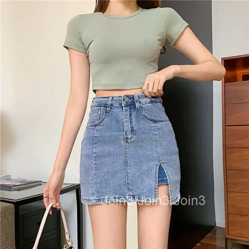 With Slit Zipper Female Jeans Skirts Womens Denim Skirt Mini Short Gyaru High Waist Korean Style Casual Clothing Sales Modest V
