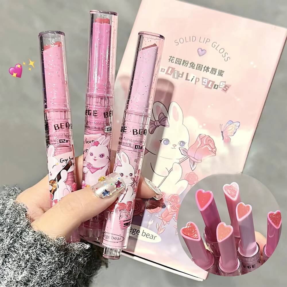 Solid Gloss Gege Bear Garden Pink Rabbit Moisturizing Watery Colored Lip Balm Tender Lipstick Set happy