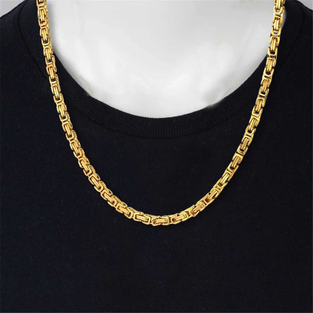 4mm Punk Male Gold Color Stainless Steel Byzantine Box Link Chain Necklace for Women Men Vintage Fashion Jewelry Gifts W250616